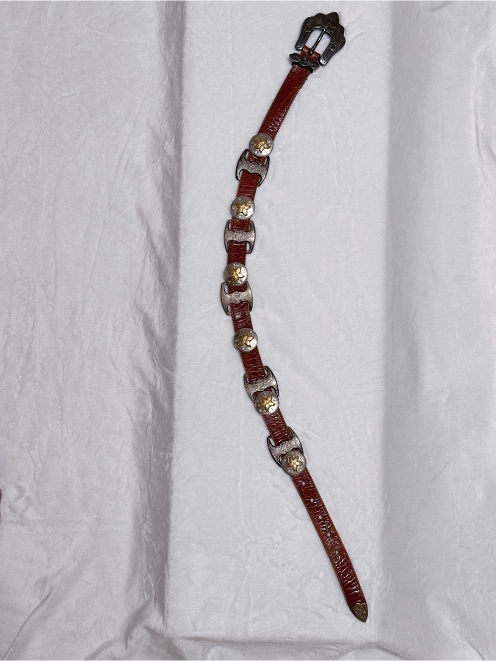 Kids Vintage Unisex Rare Concho Brown Silver Gold Metal Western 29” Length Belt